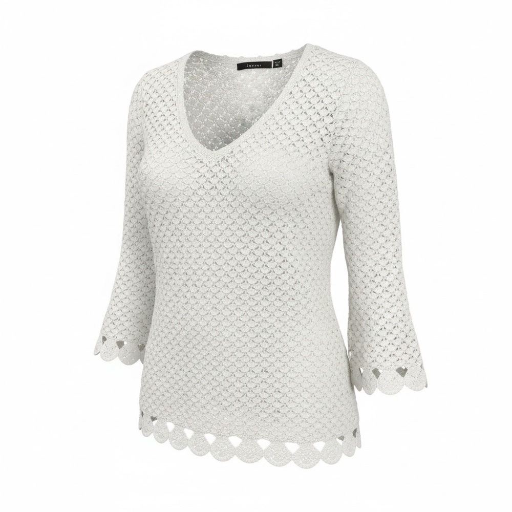 Fever Cream Crochet V-Neck Top